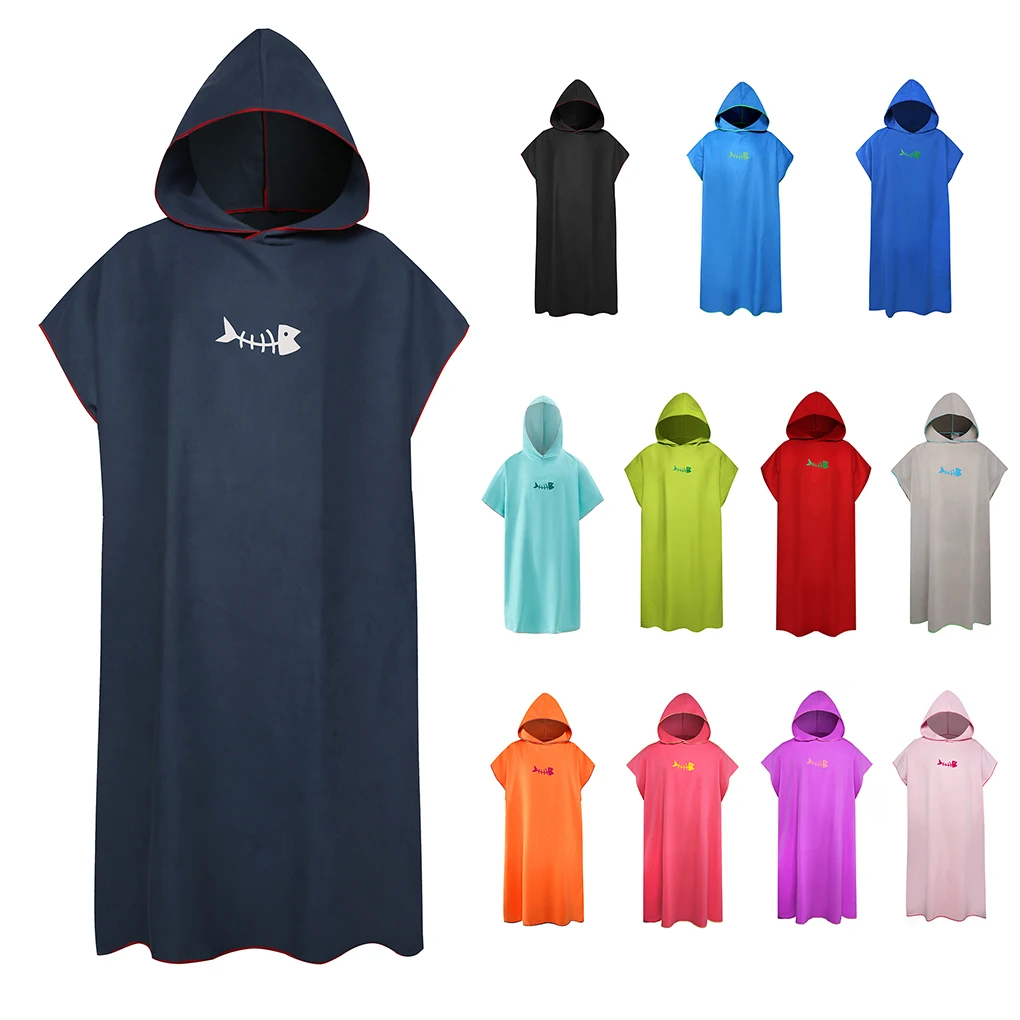 Fast Bathrobe Microfiber Windproof Drying Replacement Short Sleeve Men Women Hooded Solid Color Beach Seaside Pool Swimming Robe smile