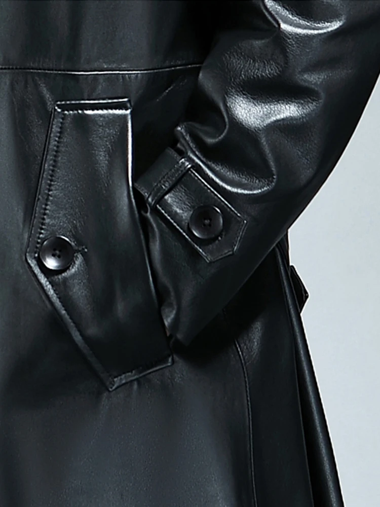 Mauroicardi Spring Autumn Long Cool Waterproof Black Pu Leather Trench Coat Men Double new Breasted Plus Size Outerwear 2025 4xl 5xl 2022