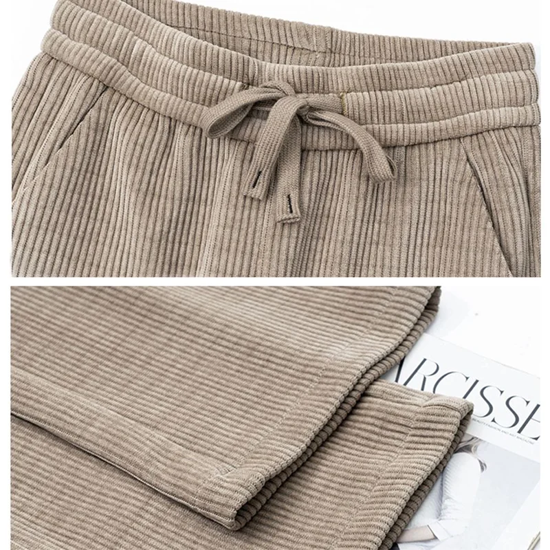 Basic Lace 2025 Up Baggy Pantalones Mom Spring Autumn Solid Color High Waist Straight new Trousers Casual Corduroy Wide Leg Pants Women