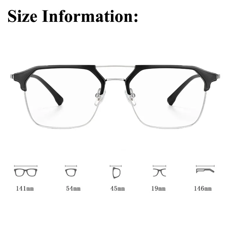 New Metal Double Beam Myopia Eyeglasses Anti Blue Light Photochromic Short Sight Glasses Ultra Light Big Frame Myopia Eyewear