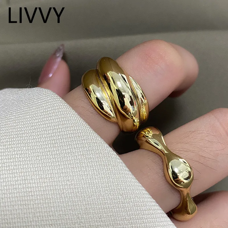 LIVVY New Sier Color Minimalist Smooth Irregular Waves Opening 2025 Adjustable Ring For Women Index Finger new Jewelry Accessories Gift