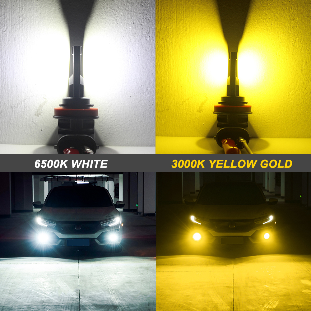 BMTxms 2Pcs Canbus H9 H16JP H8 H11 LED 9005 9006 Led Headlight HB3 HB4 9145 H10 LED DRL Fog Lights 6000K 3000K Dual Color Diode