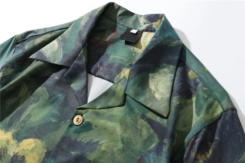 Flower Oil Painting Mens Shirt 2023 Summer Light Weight Material Shirts Man Male Top
