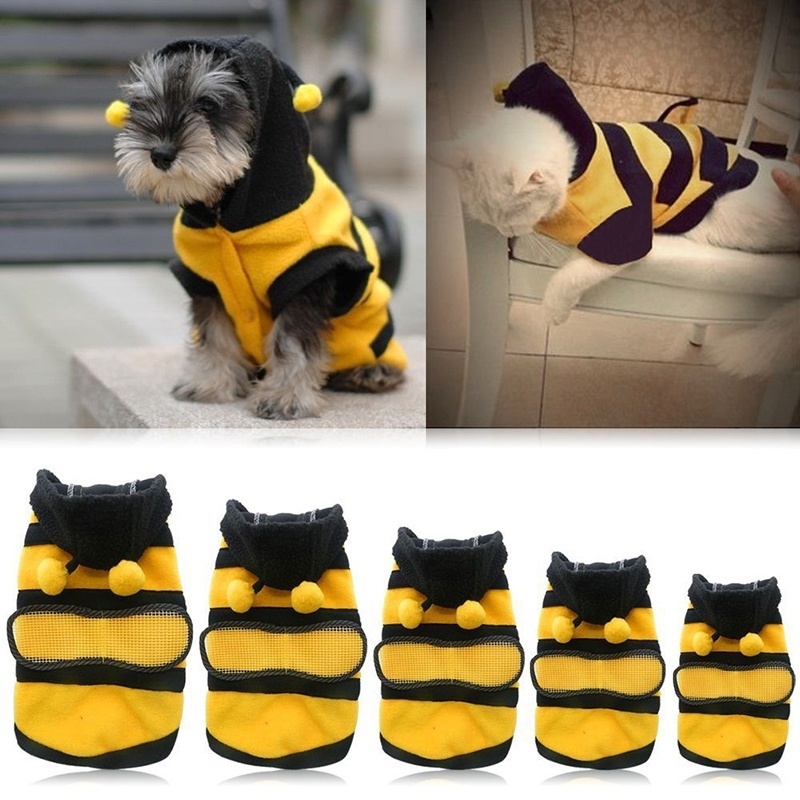 Halloween Pet Costume! Bee Dog Hoodie & Cat Cosplay - Cute Animal Puppy Fleece Sweater for Small Dogs (Chihuahua/Pug/Yorkie)