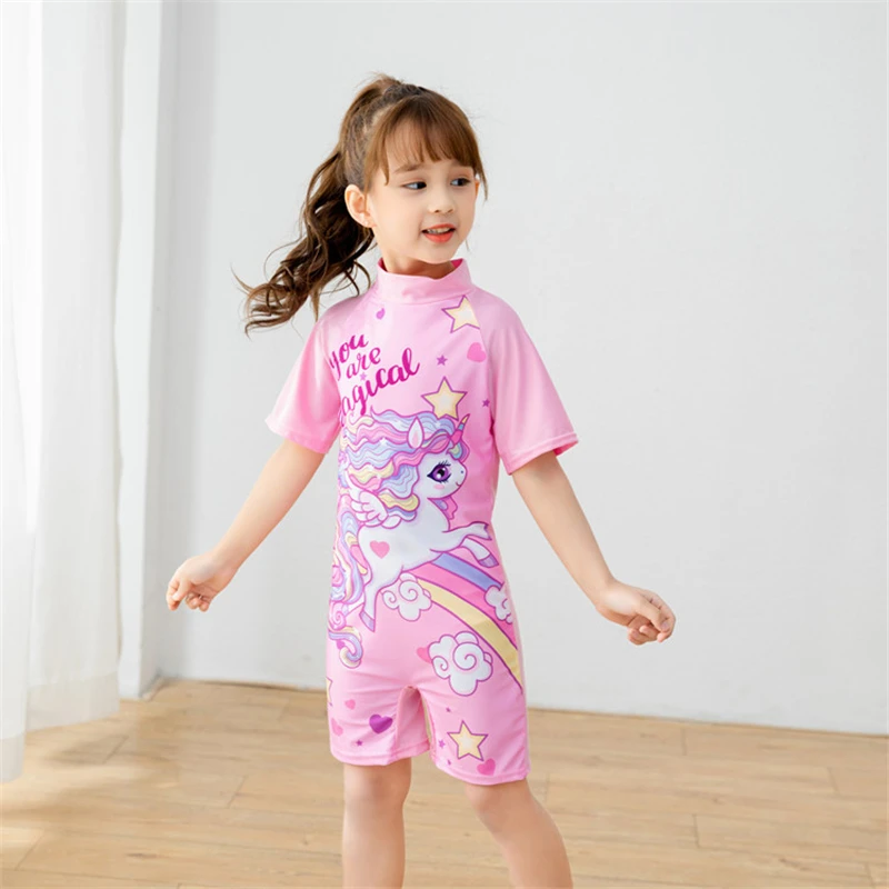 European new One Piece Swimsuits Girls Swimwear Kids Boys Bathing Suit Cartoon Unicorn 2025 Quick Drying Swimming Clothes Baby Beachwear