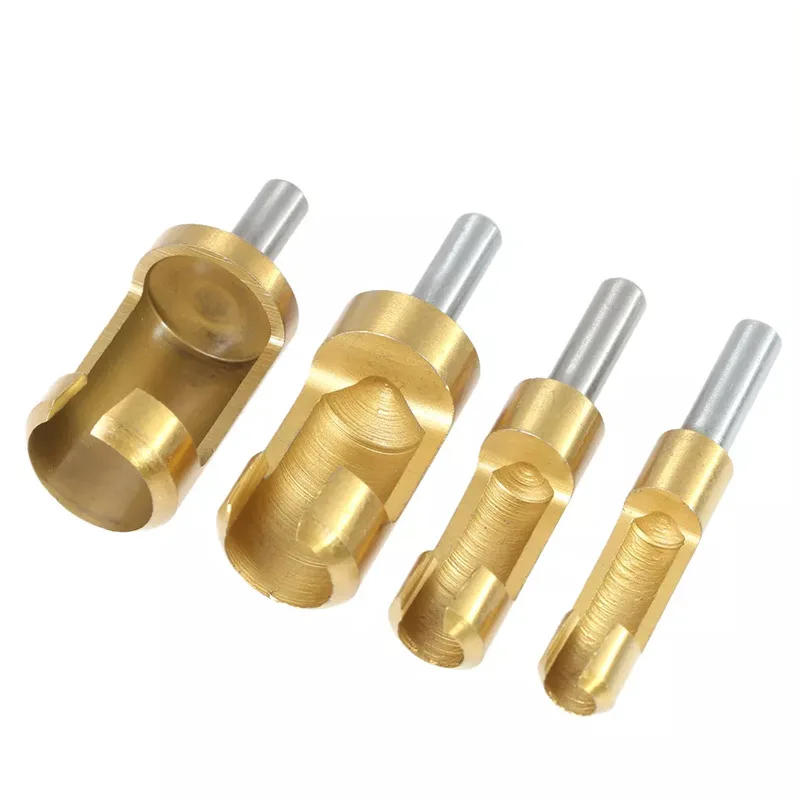 4pc new cylinder type titanium plated wood plug drill gold round wood plug 6-16mm woodworking hole opener bit 2025 tool set