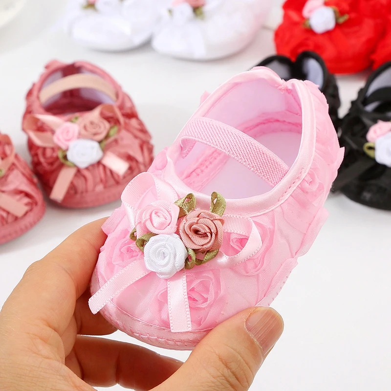 0-18months Baby Girls Shoes Soft Sole Flower Crib Shoes Elastic Band Non-Slip Toddler Girls Hoes With Headband Sets