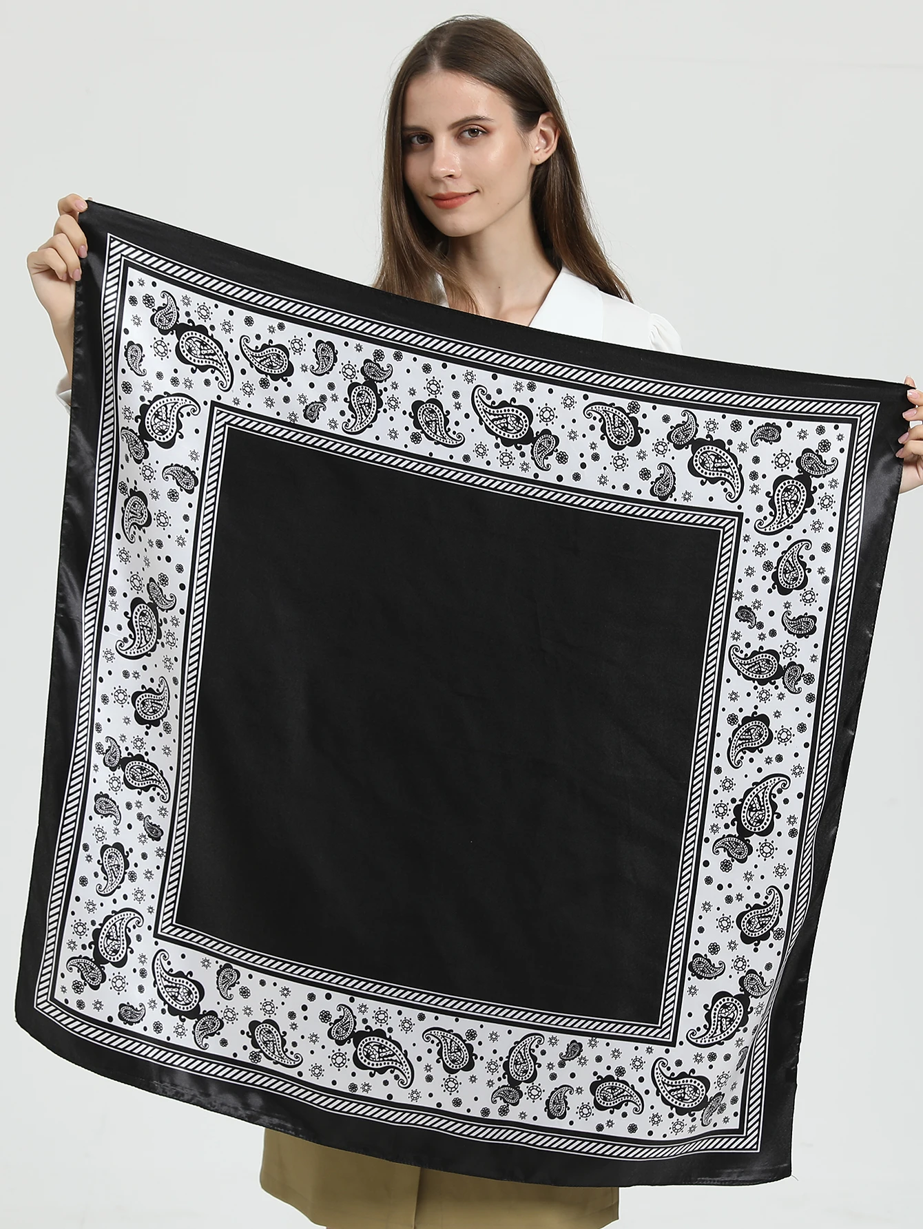 2023 2025 Print Silk Satin Muslim Scarf Hijab 90cm Neckerchief Shawl Wraps Bandana Female Headband Hair Hand Wrist new Echarpe New