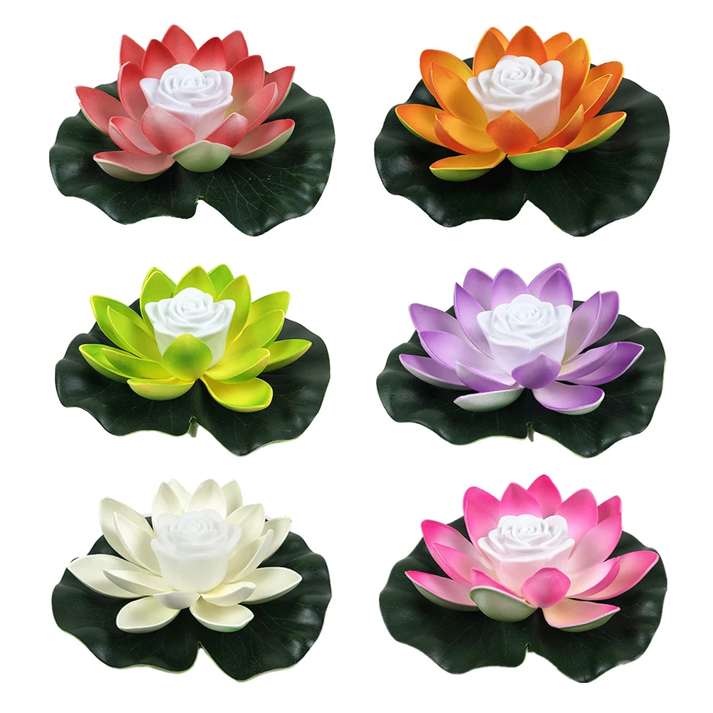 2025 new 1/2PCS 18CM Floating Foam Lotus Flower Light Lily Flower Night Lamp Fish Tank Energy Saving Solar Powered Lamp Pool Night Light