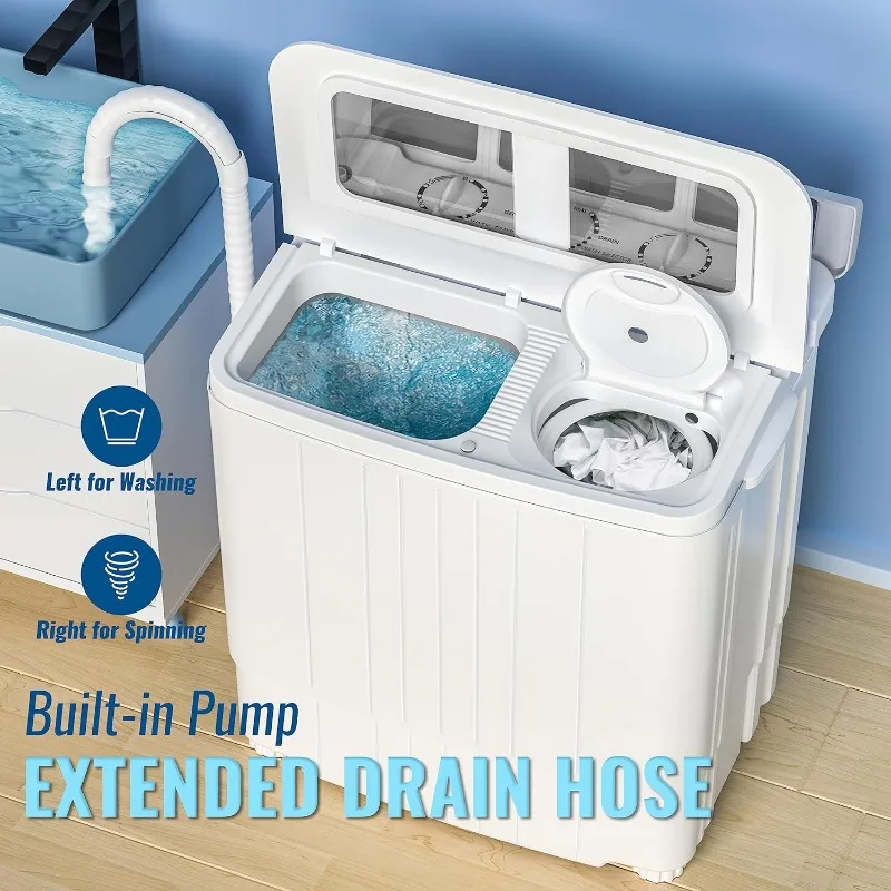 14.5 lb Mini Compact Washer Combo, Portable Washer with Spin Dryer, Compact Double Tub Washer, Gray