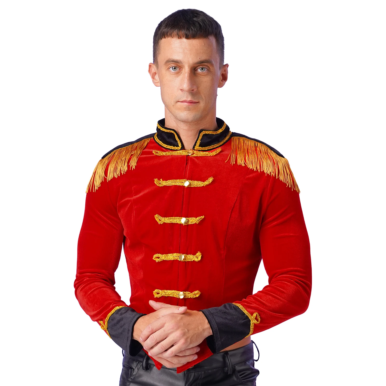 Mens Halloween new Circus Ringmaster Cosplay Costume Lapel 2025 Fringe Jacket Metal Chains Long Sleeve Swallow-Tailed Coat with Bow Tie