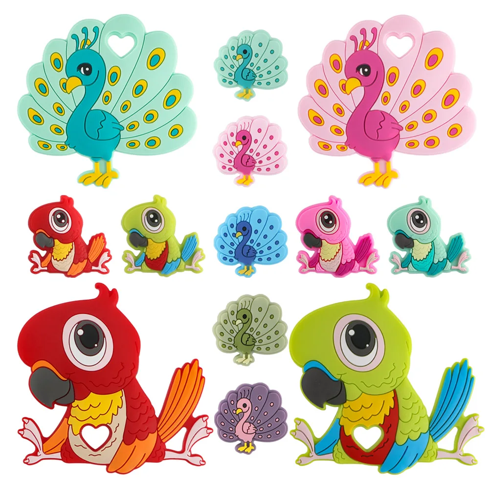 Sunrony Peacock Parrot Silicone Bead Silicone Pacifier Clip Food Grade Baby DIY Pacifier Chain Necklace Jewelry Accessories
