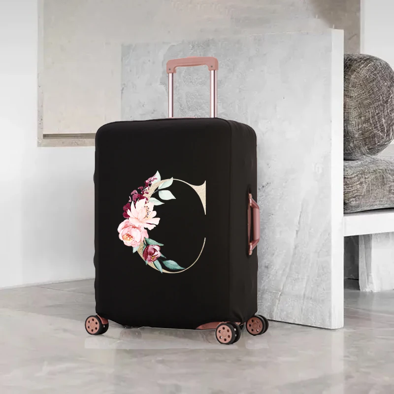 Travel Suitcase Cover Elastic Protective Case Gold Letter Traveler Essentials Accessories for 18-32 Inch Dust Luggage Covers