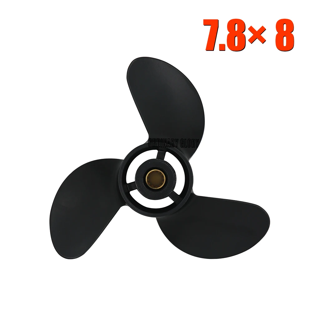 Propeller 3 Blade 12 Spline Tooth For Tohatsu Nissan Mercury 4-6HP 3R1W64516-0 Aluminum Outboard Propeller 7.8 X 8