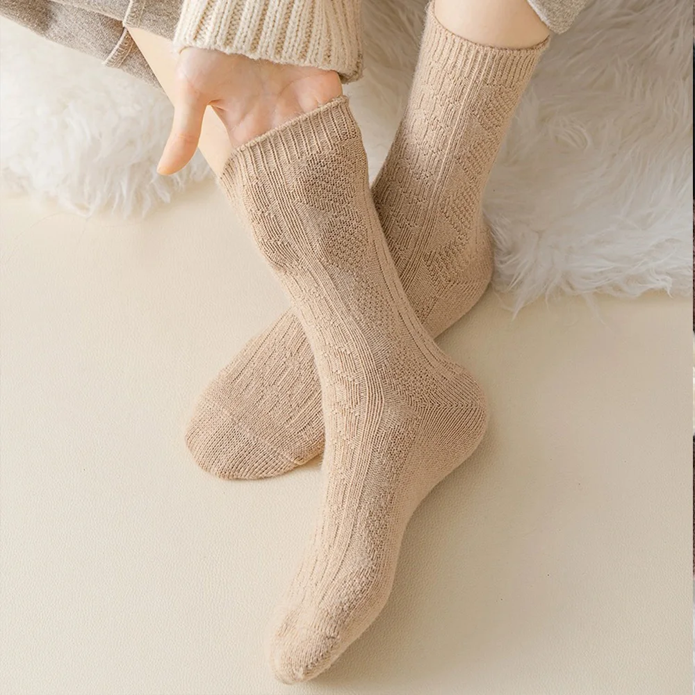 Wool Socks Women s Female Winter Warm Sock Thicker Korean Solid Sheep Knitted Against Cold Snow Thermal Long Soft Sox 5