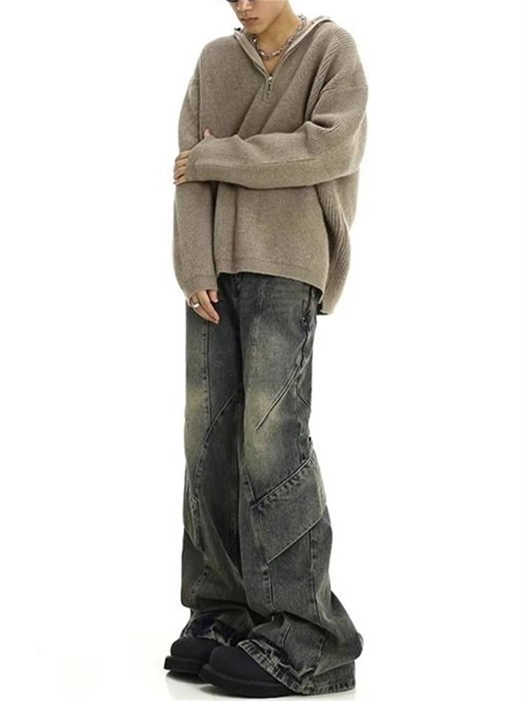 Women's new Irregular Multi Piece Splicing Design Pant American 2025 Vintage Neutral Style Patchwork Jeans Female Straight Denim Trousers