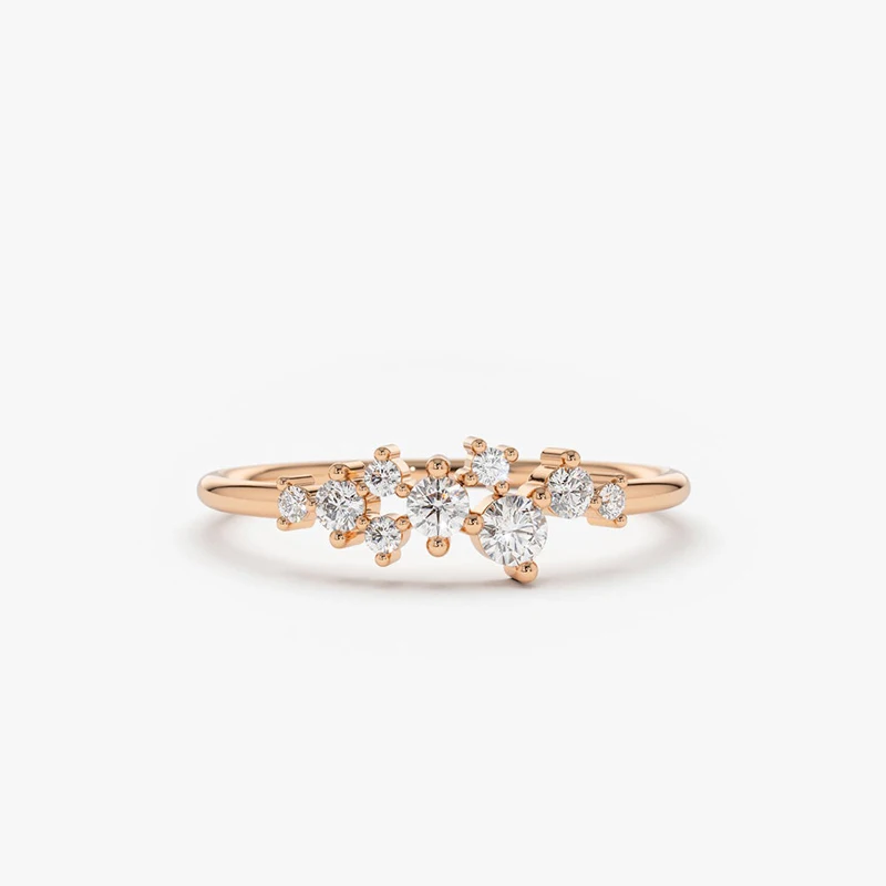 Lnngy 925 Sterling Silver Moissanite Wedding Bands for Women Round Brilliant Lab Diamond Cluster Ring Anillos Fine Jewelry