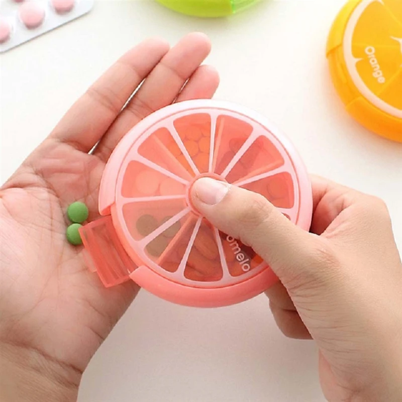 Portable Pill Box Weekly Rotating Split Fruit Points Drug Carry With You Mini Medicine Boxs Medicine Travel Pillbox