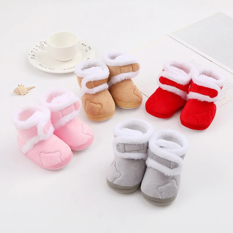Baby Winter Snow Boots Cute Bear Warm Fluff Balls 2025 Indoor Soft Sole Infant Newborn new Toddler Baby Shoes 0-18M