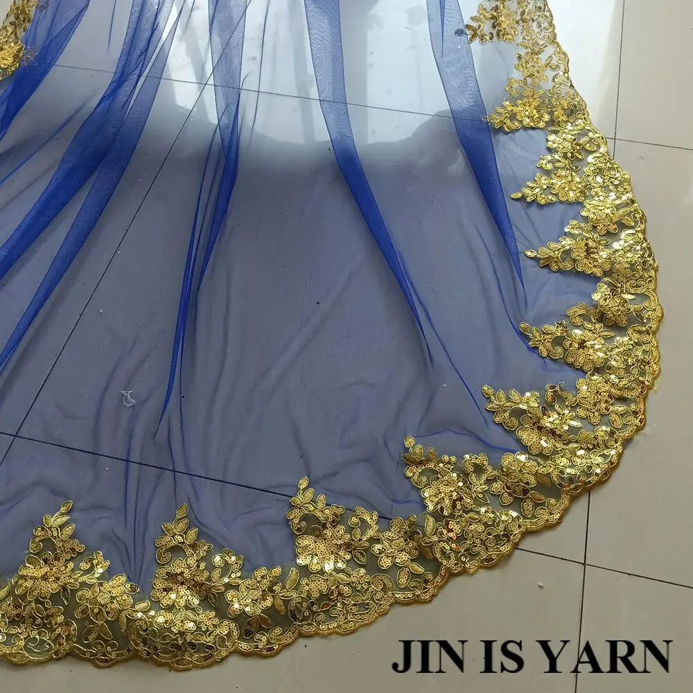 New Royal Blue Red 3 Meters 3.5M new 4M 5M Bling Sequins Gold Lace Long Cathedral 2025 Wedding Veil Colorful Bridal Veil with Comb