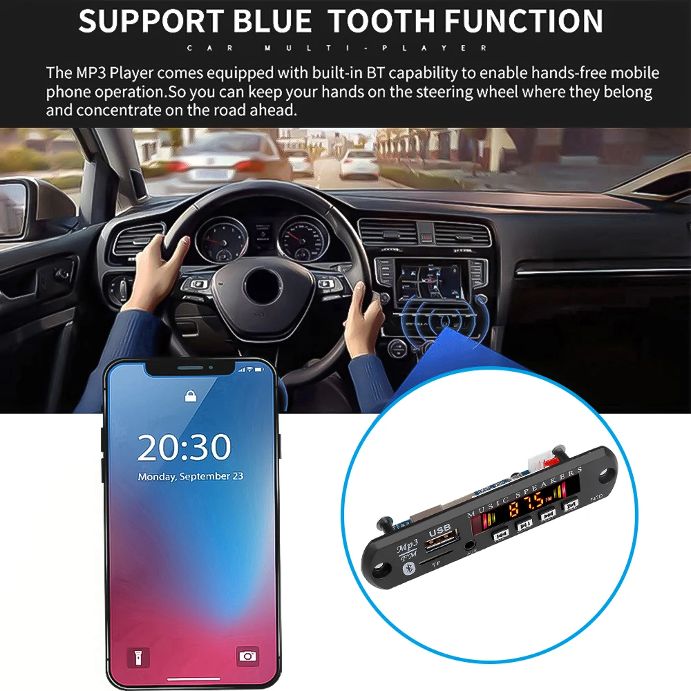 MP3 Decoder Board Bluetooth 5.0 Handfree 9V 12V MP3 Player Car Music FM Radio Module Support USB SD TF AUX With Remote Control