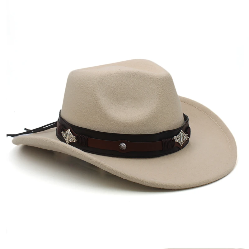 Men Women Wool Blend Western Cowboy Hats Wide Brim Sunhats Party Travel Sombrero Outdoor Caps Classical Retro Adjustable Size
