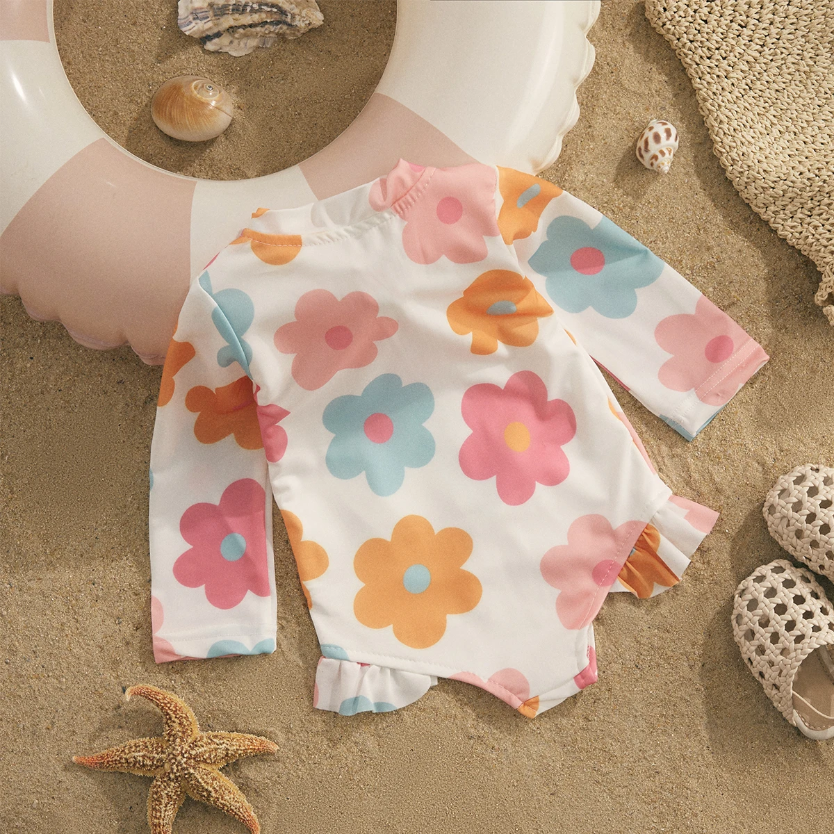 Ma&Baby 1-5Y Toddler Kid Baby Girls Swimsuit Children Floral Print Zipper Swimwear Long Sleeve Beachwear Summer Bathing Suit