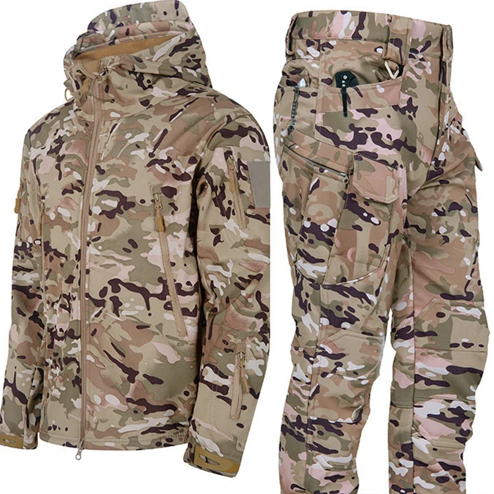 Camouflage Tactical Winter Sets Men Outdoor Sharkskin Jacket Windproof Waterproof Suit Softshell Airsoft Uniform Pocket