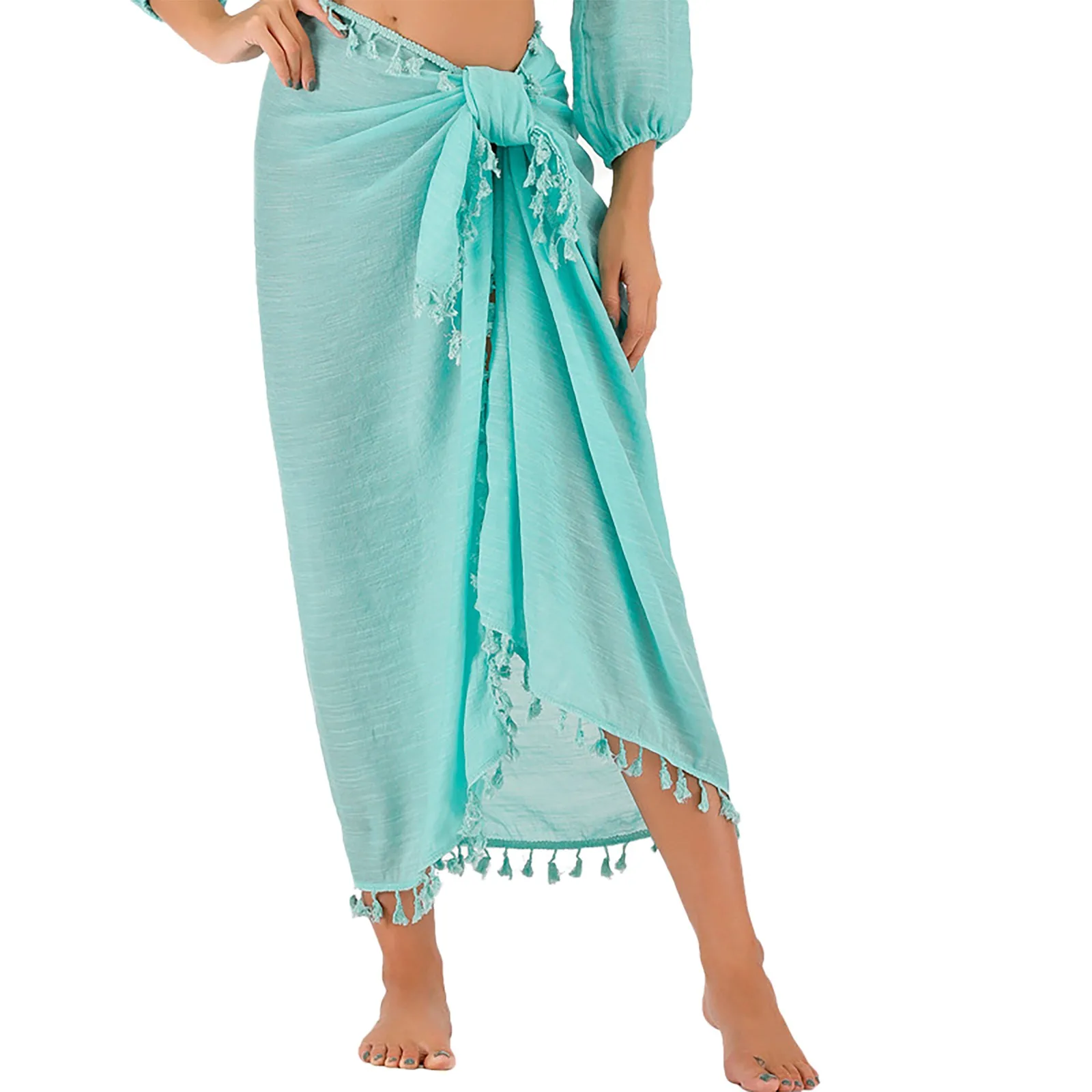 new 2025 Women Swimsuit Cover Up Summer Solid Beach Wrap Skirt Swimwear Bikini Cover Up Skirt Beach Towel Grill Beach Sarong Skirts