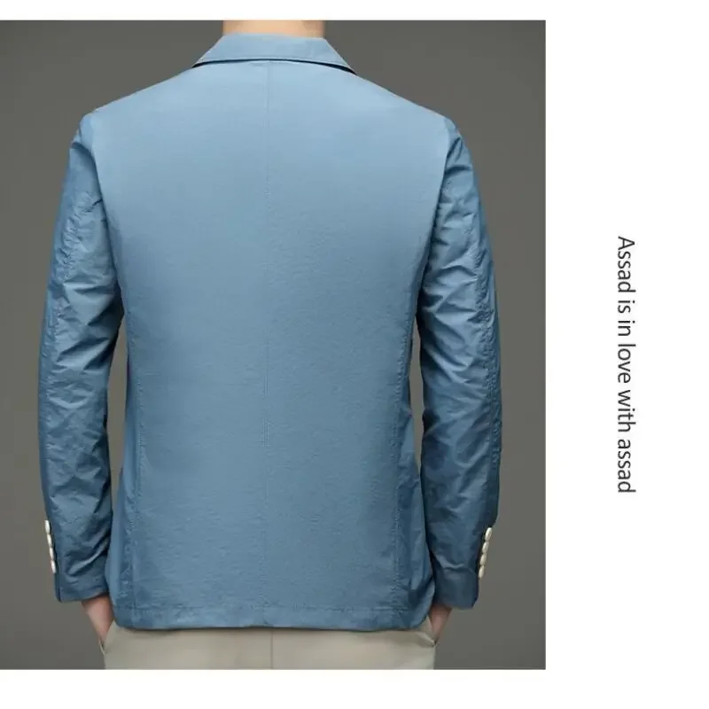 Casual Silky Men's Ice ddmysmile Suit Jacket M-4Xl Solid Color Lapel Long Sleeve Blazers Summer Spring 2024 Streetwear Leisure Thin Coats Smile
