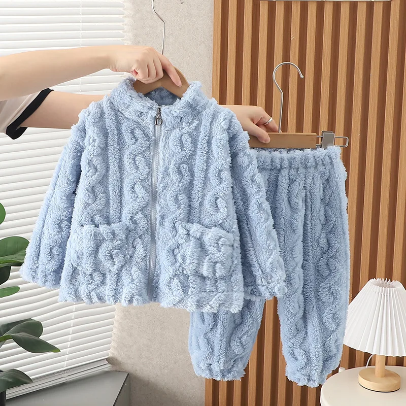 Flannel Pajamas Set New Winter Warm Homewear for Children Thicken Coral Fleece Clothing Suit Christmas Girls Boy Pijama 0-6Y