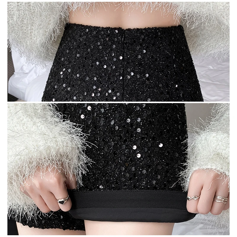 Luxury Shiny Sequined Tweed Shorts Women 2023 New Autumn Winter Korean Clothes Woolen Short Femme Ladies Chains Hot Short Pants