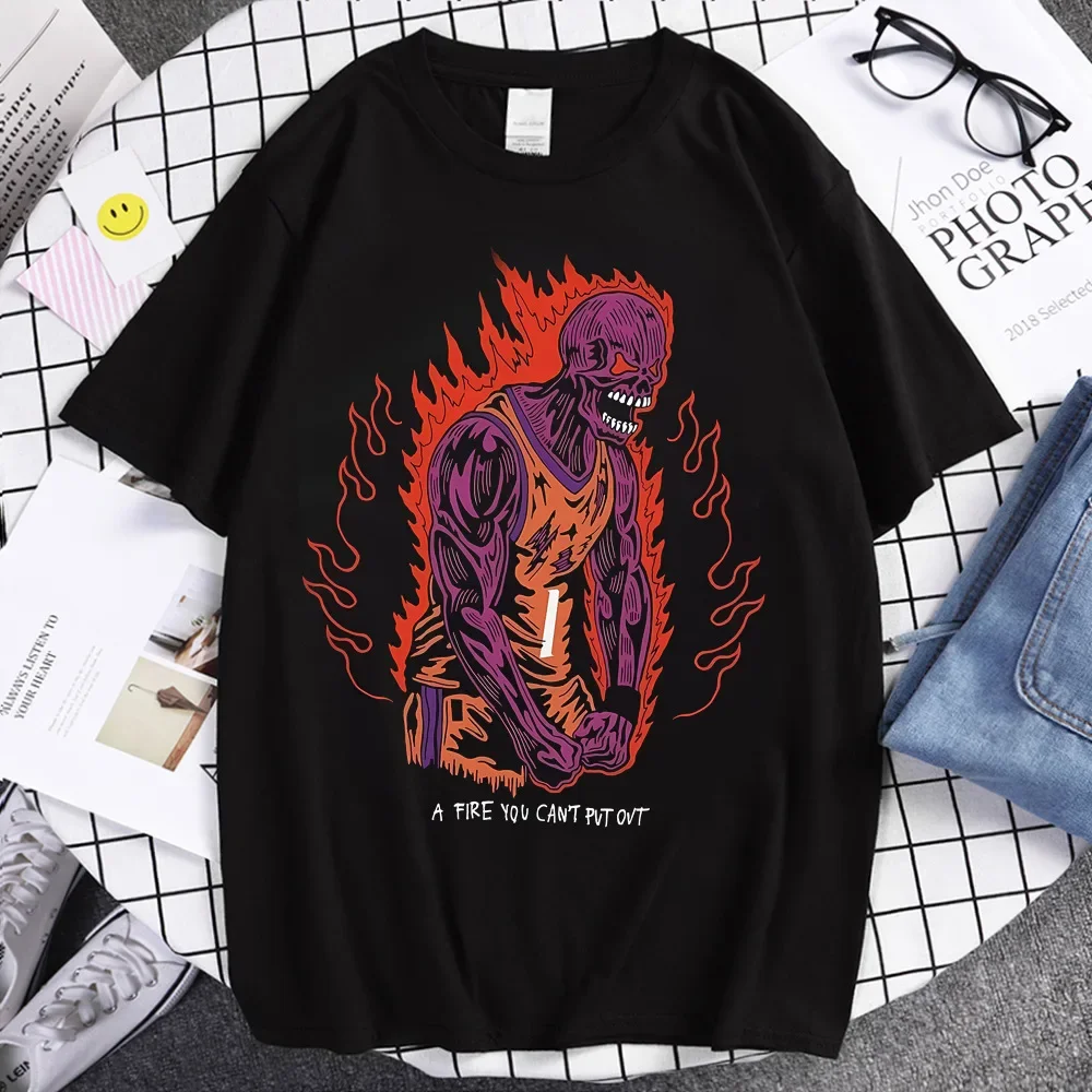 Gothic Vintage Tops Tees New Women's Clothing Basketball Fan T-Shirt Men's Skull & Bones Print Graphic T-Shirt Summer Streetwear