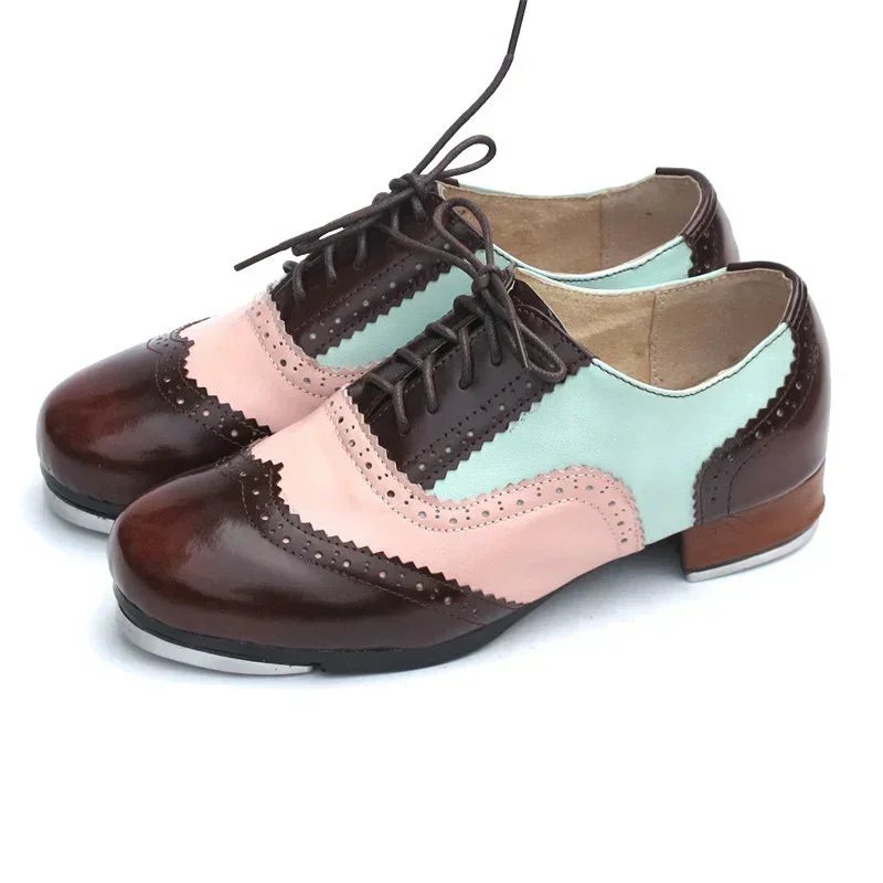 Cowhide Leather Vintage Tap Shoes Flamenco Dancing Shoes For Children Men Women Tap Dance Shoes Aluminum Taps Included 26-46