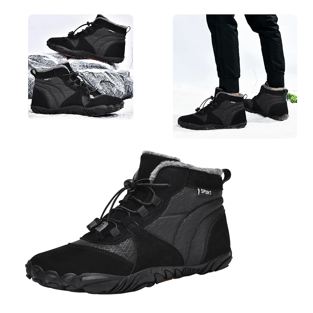 Winter Barefoot Boots Fur Lined Snow Boots Ankle Snow Shoes Non-Slip Cozy Women Men Waterproof Winter Sneakers for Winter