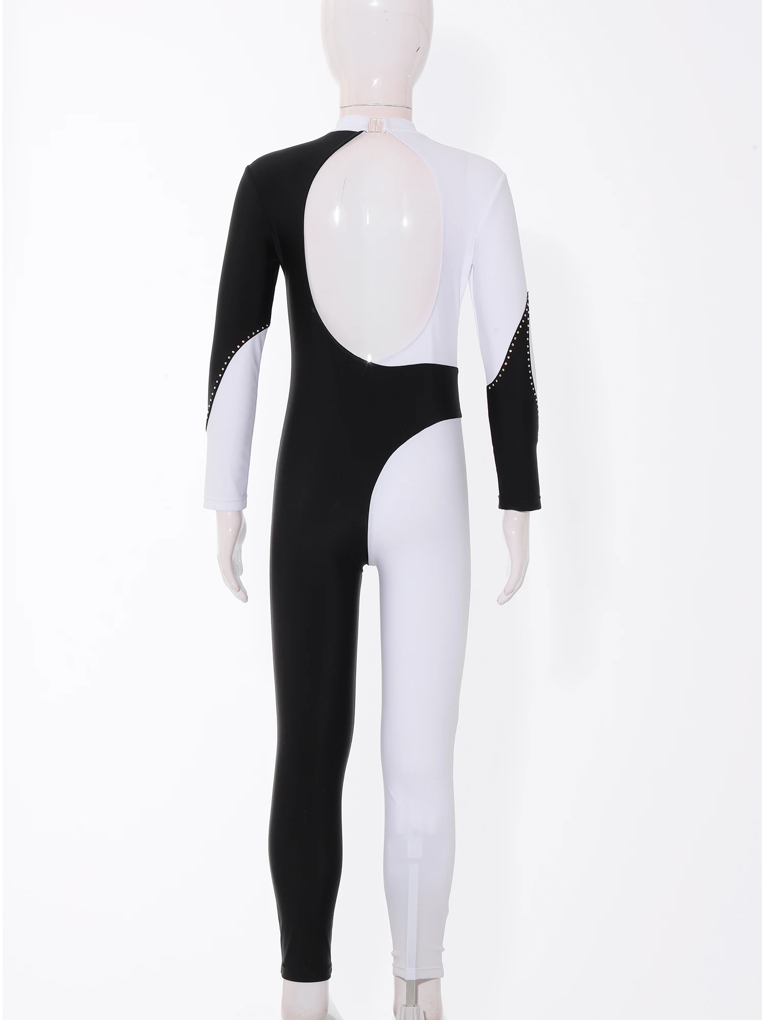 Kids Girls Long Sleeve Shiny Rhinestone Gymnastics Jumpsuit Ballet Dance Unitards Leotard Skating Dancing Tumbling Bodysuits