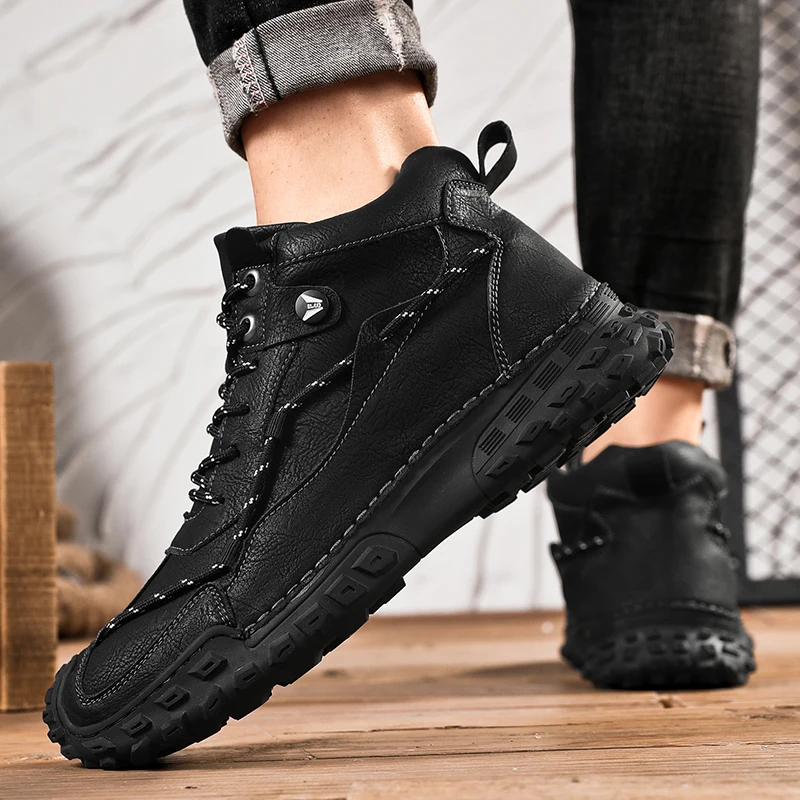 Winter Men Ankle Boots new with Fur Handmade Leather Snow Boots Designer Keep Warm Boots 2025 High Quality Work Boots Outdoor Sneakers