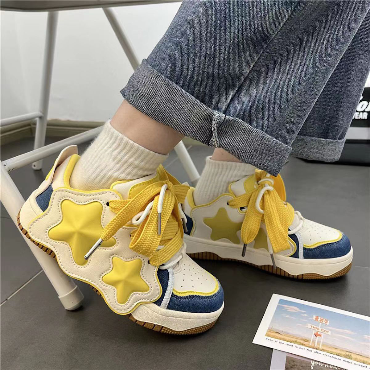 Women Platform Sneakers Star Design Sports Shoes Lace Up Comfortable Shoes Casual Outdoor Running Tennis Sneakers Female 35-40