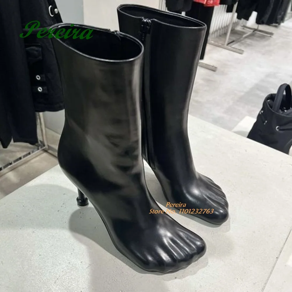 Black Leather new Five-finger 2025 Ankle Boots Strange Style Side Zipper Short Booties 2023 New Designer Party Runway Shoes Elegant Sexy