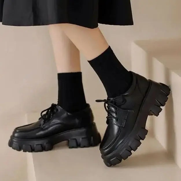 42 platform Women Loafers Classic Platform Chunky Heel Ladies Pumps Female Mary Jane Derby new Lolita Sweet Round 2025 Toe College Shoes