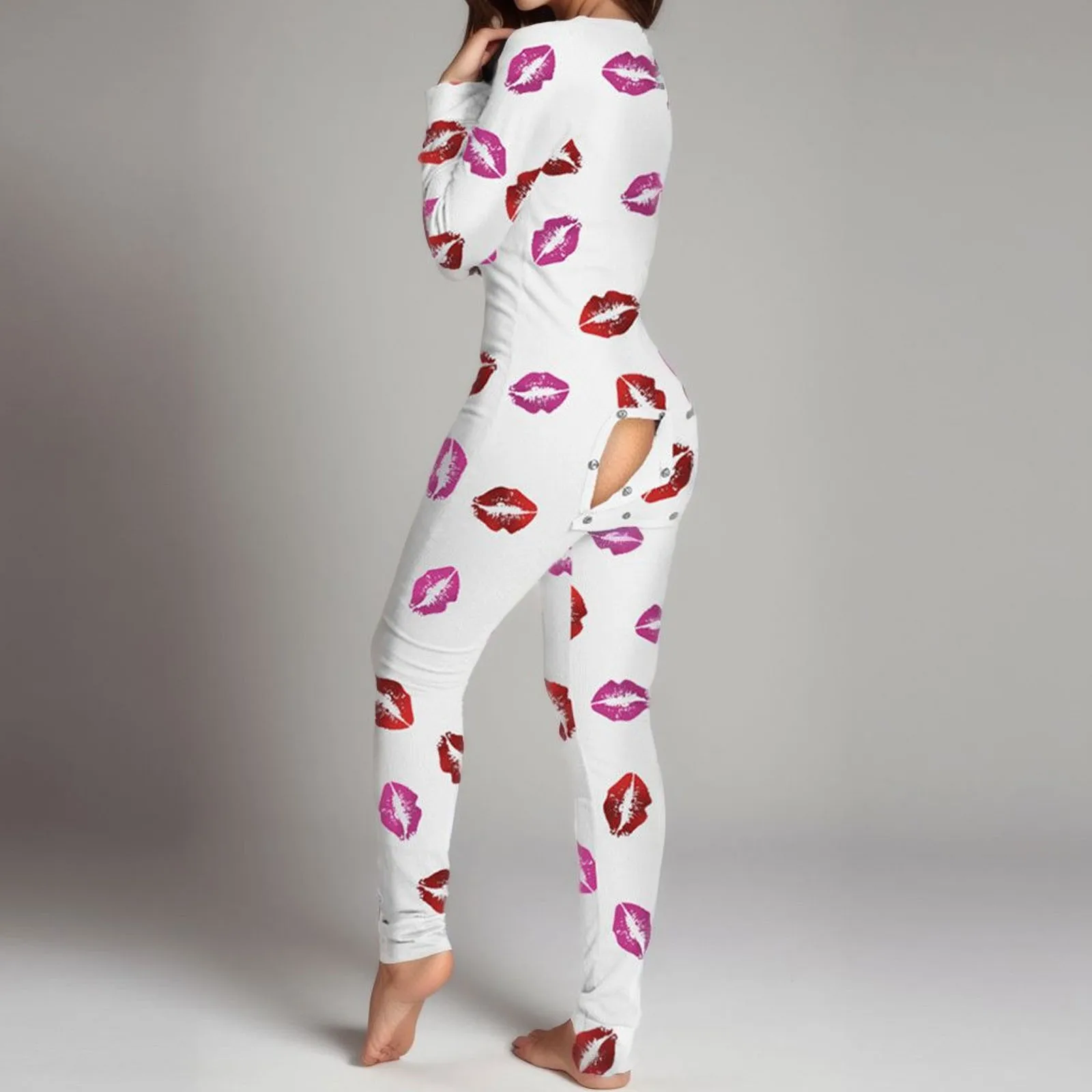Sexy Pyjama Women'S new Jumpsuit Suit Button-Down Front Back Butt Bum Open Flap Jumpsuit Loungewear Christmas 2025 Print Buttoned New