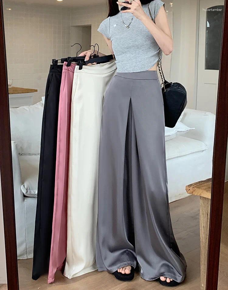 Women's Pants Lazy Style Satin Casual For Women High-waisted And Drapey 2024 Spring Loose Wide-leg Floor-length Long Z260314