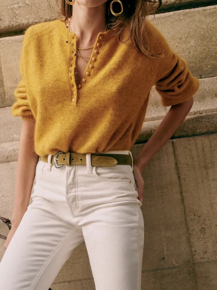 Colors Sweater 5 Women Half Open Collar Long Sleeve Casual 2024 Spring ddmysmile Female Jumper With Buttons Smile