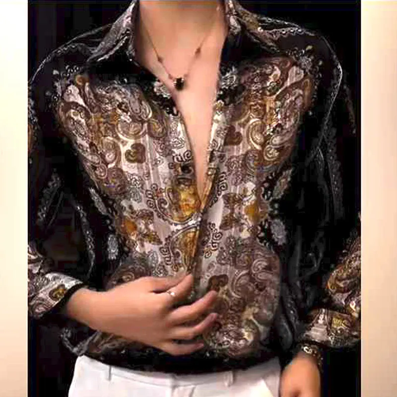 Luxurious Ethnic Retro Baroque Court Print Shirt Camiseta Masculina Quality Shirt For Men Social Club Outfits Trend Shirt Men
