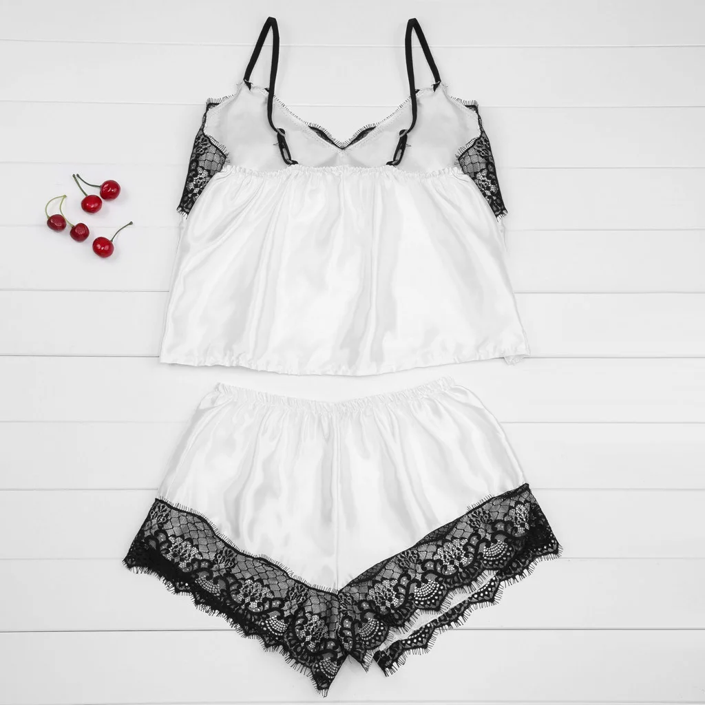 2025 Strap Top&Shorts Sleepwear Female Pamas Set Summer Sexy Lace Trim Nightwear Loose Satin Home Wear Large new Size 3XL 4XL 5XL