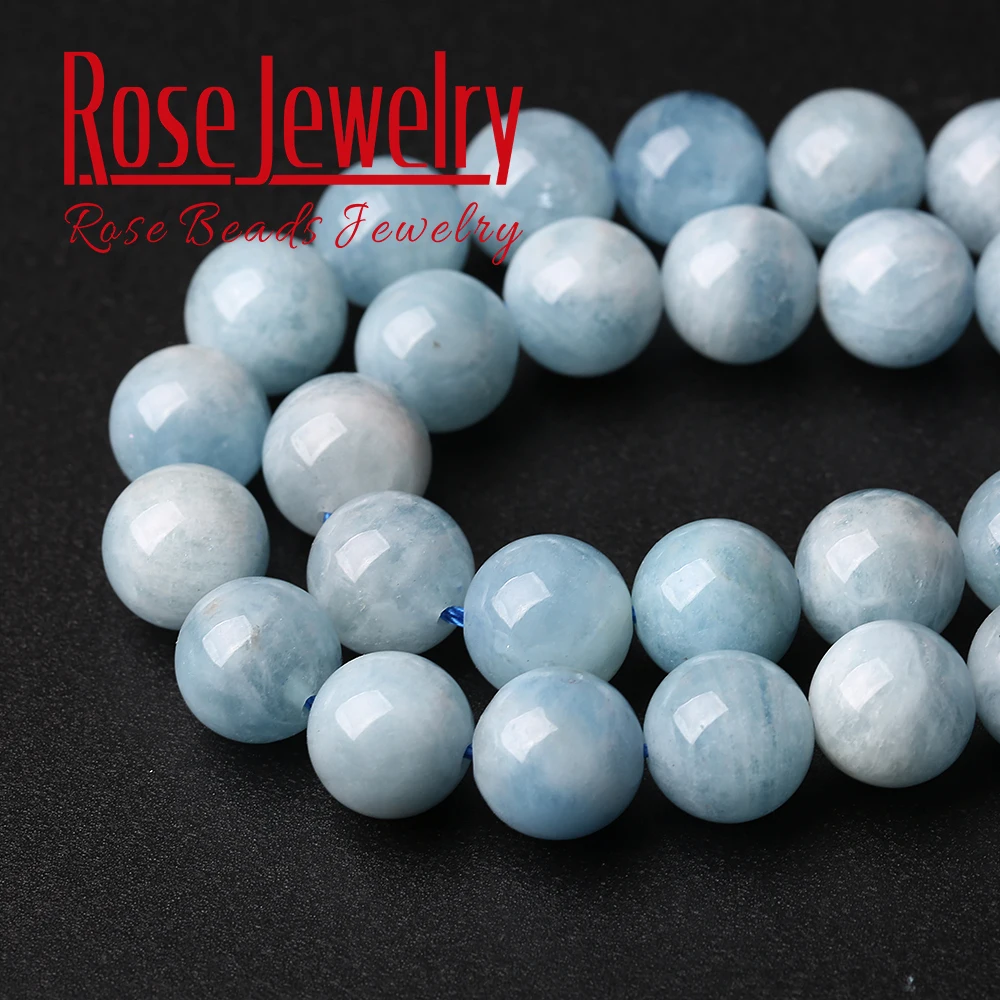 A+ Natural Aquamarines Stone Round Loose Spacer Beads 15" Inches 4/6/8/10/12 Mm Pick Size for Jewelry Making Bracelet Necklace