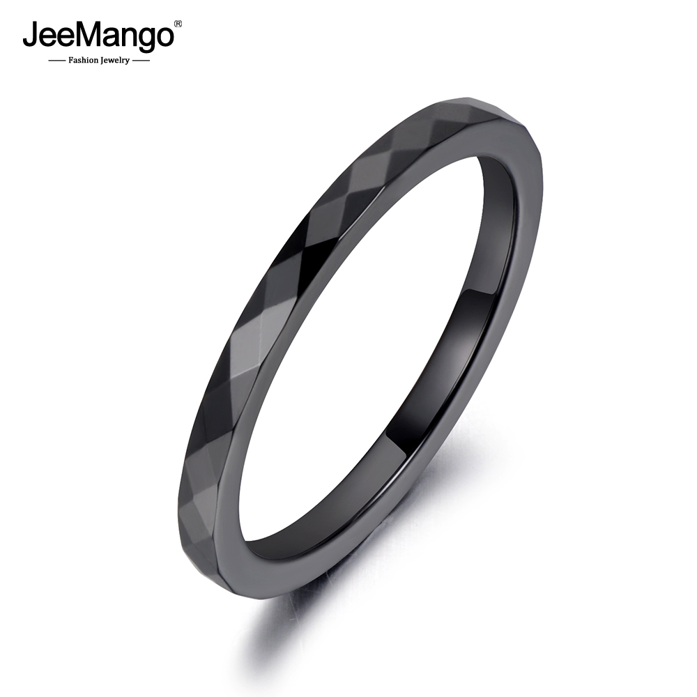 JeeMango Trendy mm Black White Cutting Ceramics Rings Jewelry Wedding Engagement For Women Anneaux Anillos JR 5