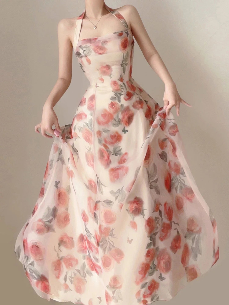 Exy Sling Backless Maxi Dresses for Women Elegant Sleeveless Robes Female Evening Party Vestidos Beach Vacation Clothing 240319