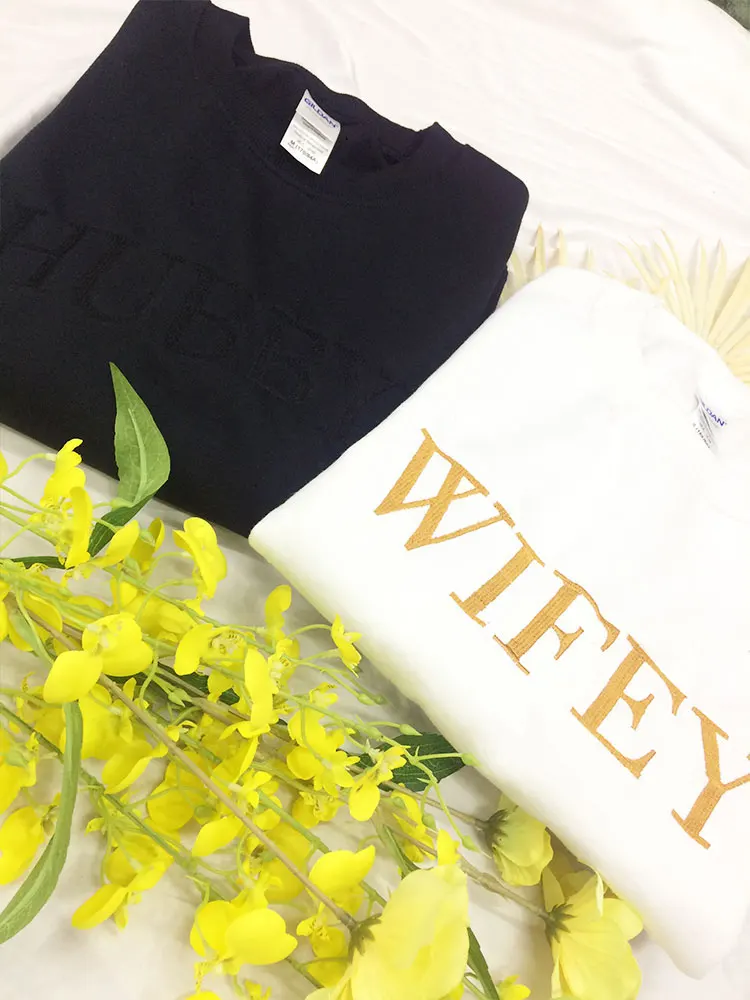 Embroidered WIFEY HUBBY Sweatshirts Couples Engagement Gift Mrs Bride 2025 Groom new Crewneck Embroidered Sweatshirts Bachelorette Unisex