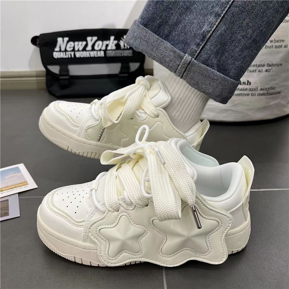 Women Platform Sneakers Star Design Sports Shoes Lace Up Comfortable Shoes Casual Outdoor Running Tennis Sneakers Female 35-40